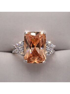 Peach Large Gemstone Silver Sterling Plated Ring Affordable Jewelry Size 7.75
